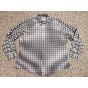 Brooks Brothers Shirt Men 2XL Grey Plaid Oxford Button Up Slim Fit Preppy Casual